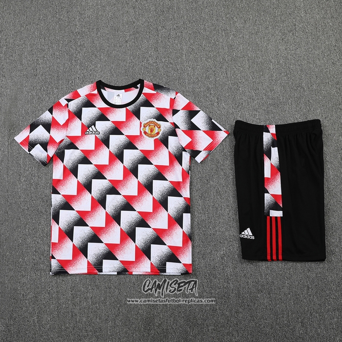 Chandal del Manchester United 2022-2023 Manga Corta Negro y Rojo - Pantalon Corto